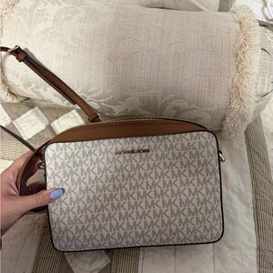 Michael Kors Beige & Brown Monogram Crossbody Bag